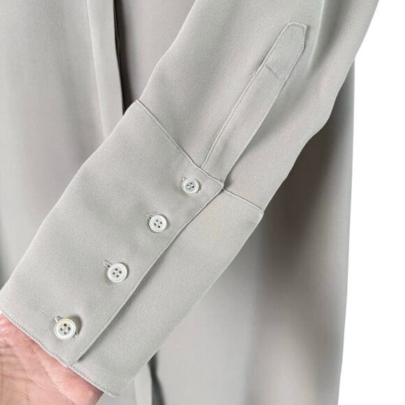 Xander 100% Silk Long Button Down Tunic Blouse Shirt Dress in Light Gray, Size 4 - Picture 7 of 10
